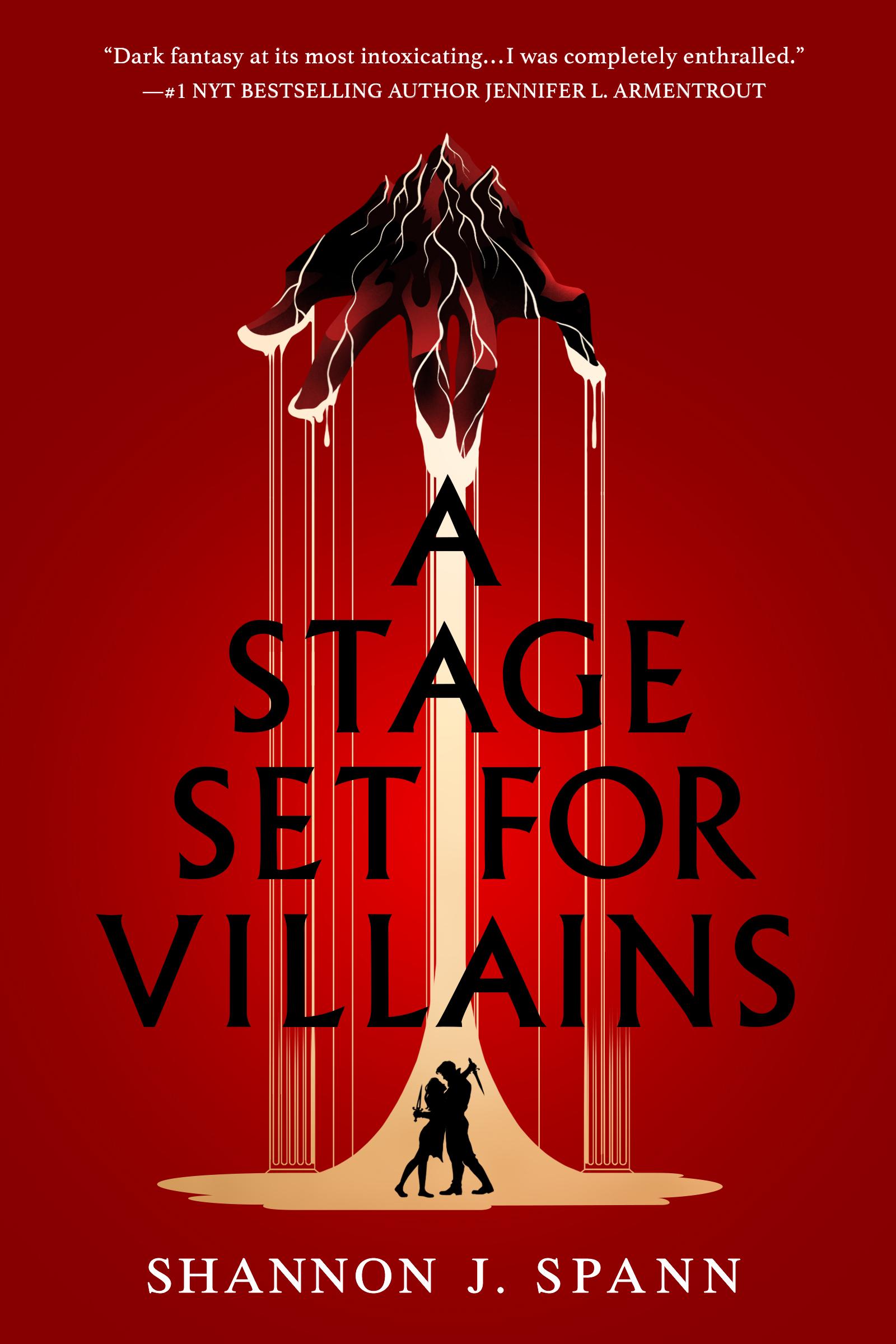 A sinister looking hand pulls puppet strings over the silhouettes of two figures, who are about to stab each other in the back.