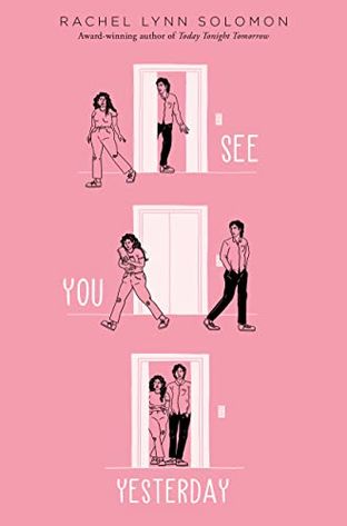 Three different illustrations of the same man and woman at the same elevator door.
