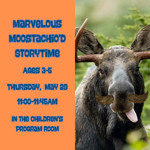 A moose with a mustache sticking out its tongue.