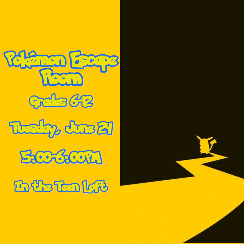 Yellow and black poster with a Pikachu silhouette.