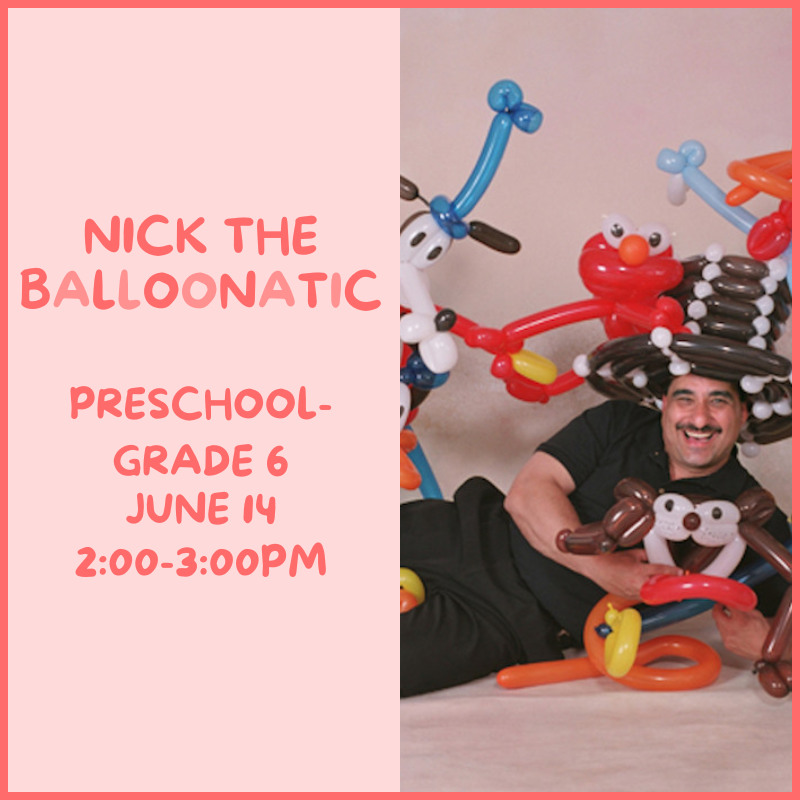 Nick the Balloonatic surrounded by his elaborate balloon creations.